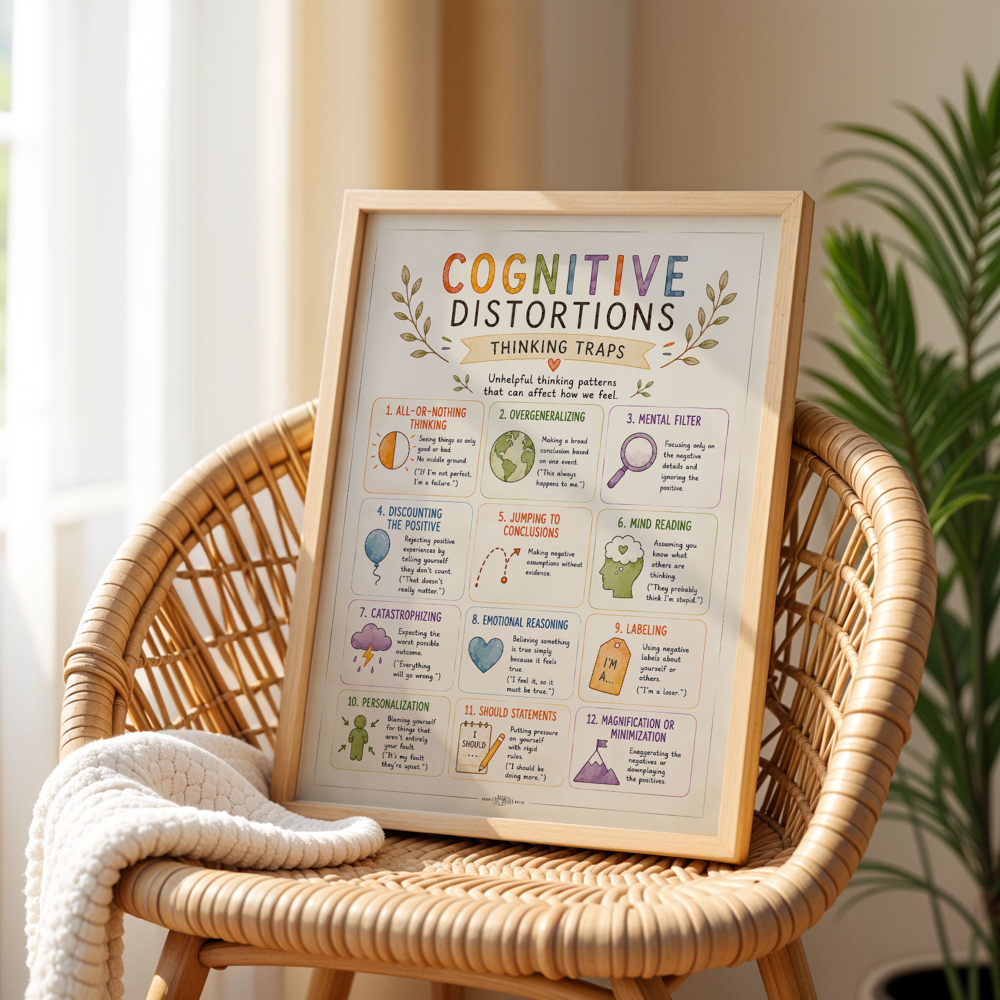Cognitive Distortions Poster Thinking Traps CBT Therapy Chart