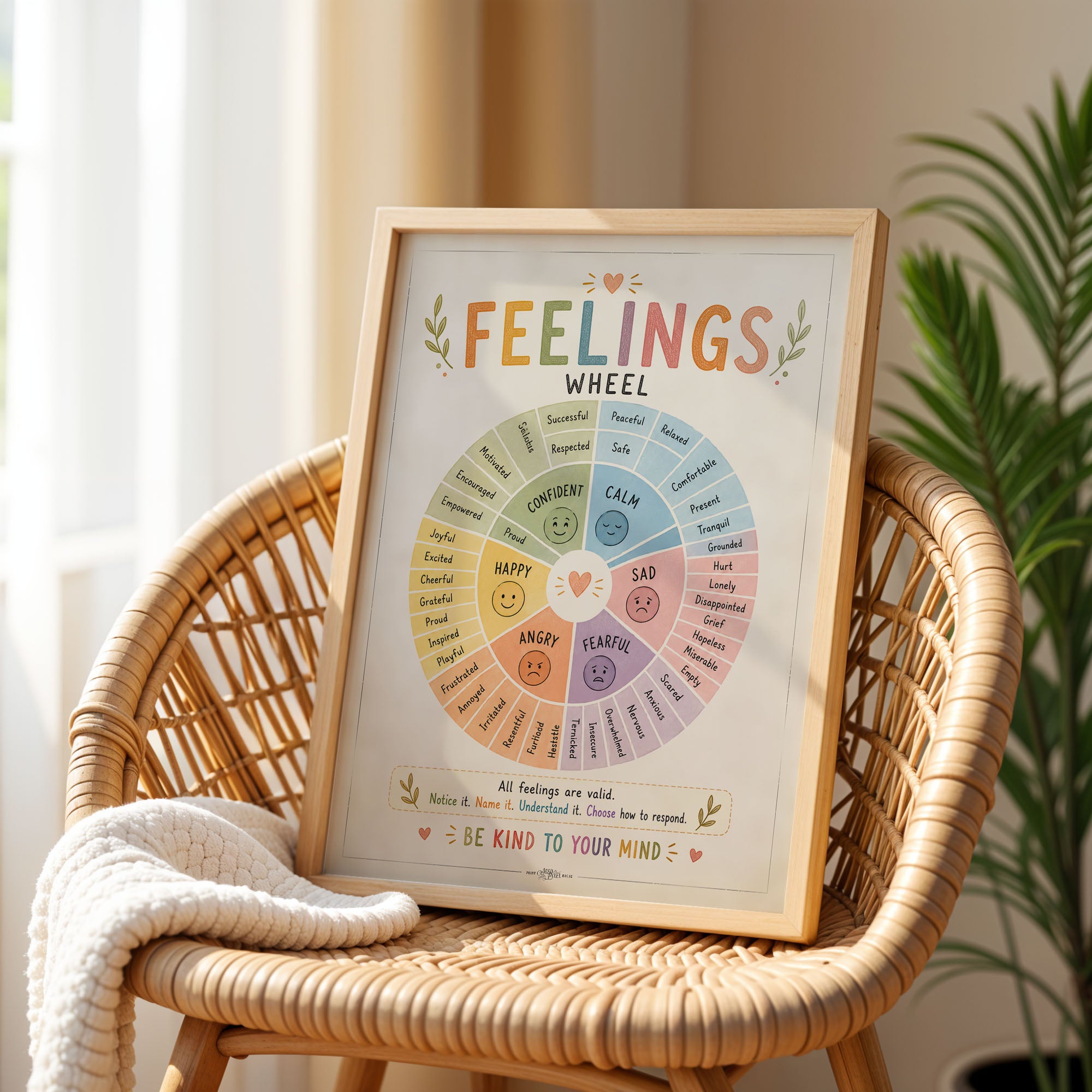Feelings Wheel Poster Classroom Counseling Emotions Chart