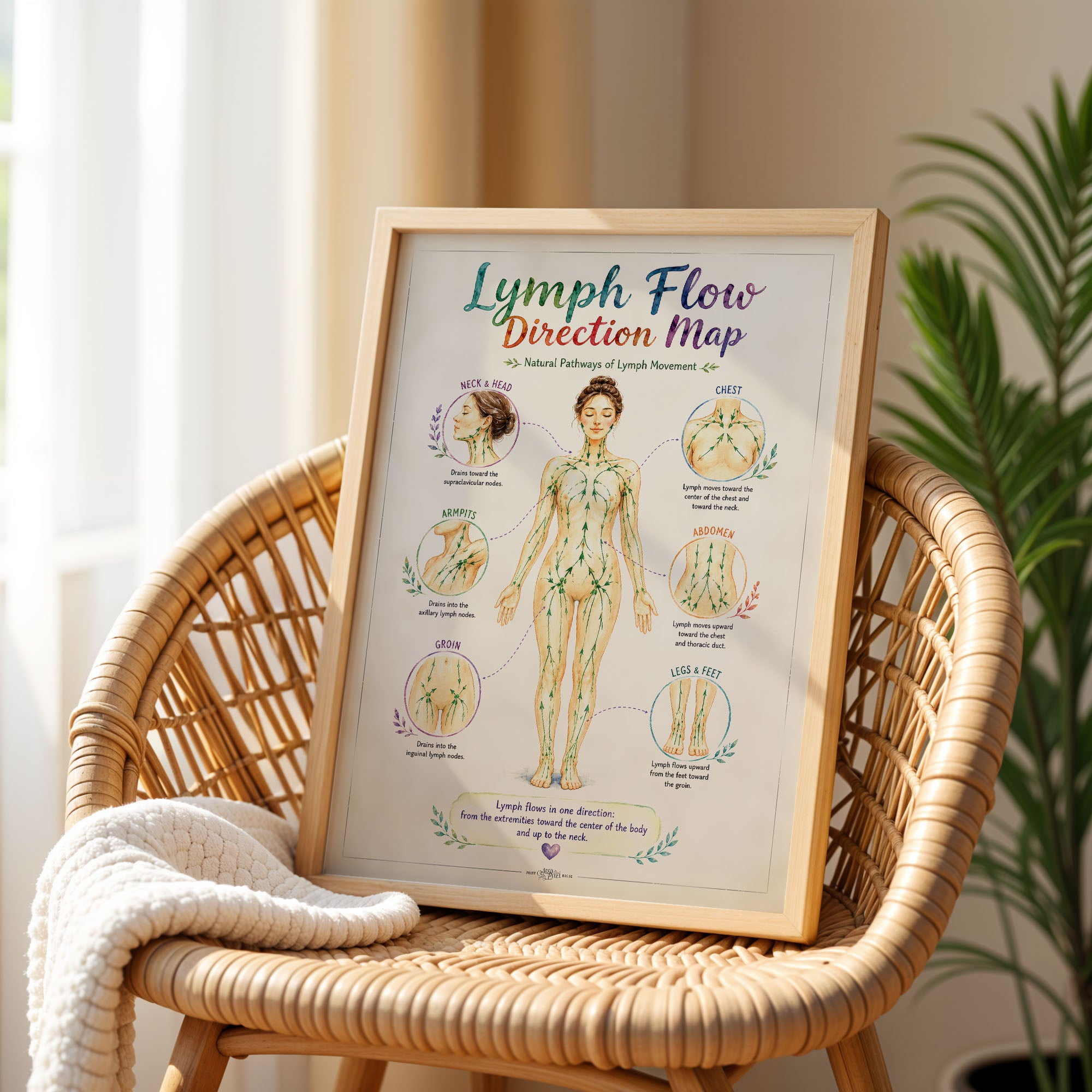 Lymph Flow Direction Map Poster Lymphatic Drainage Anatomy Chart