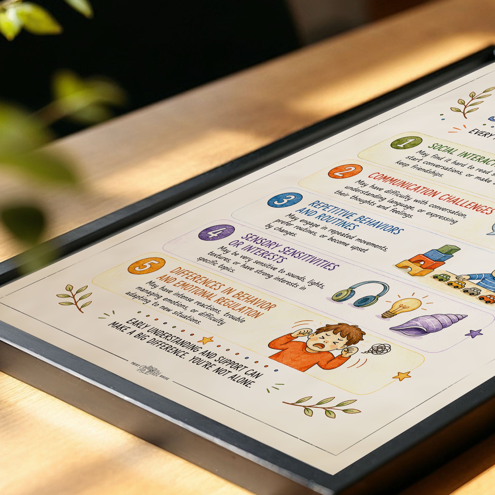Five Common Signs of Autism Poster Awareness Chart for Classroom
