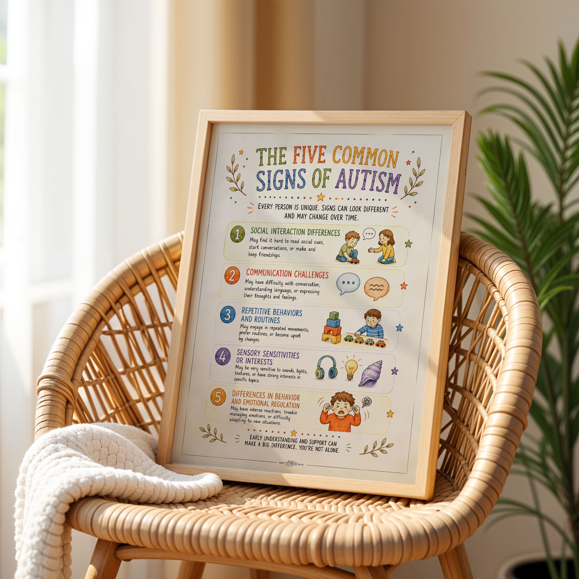 Five Common Signs of Autism Poster Awareness Chart for Classroom