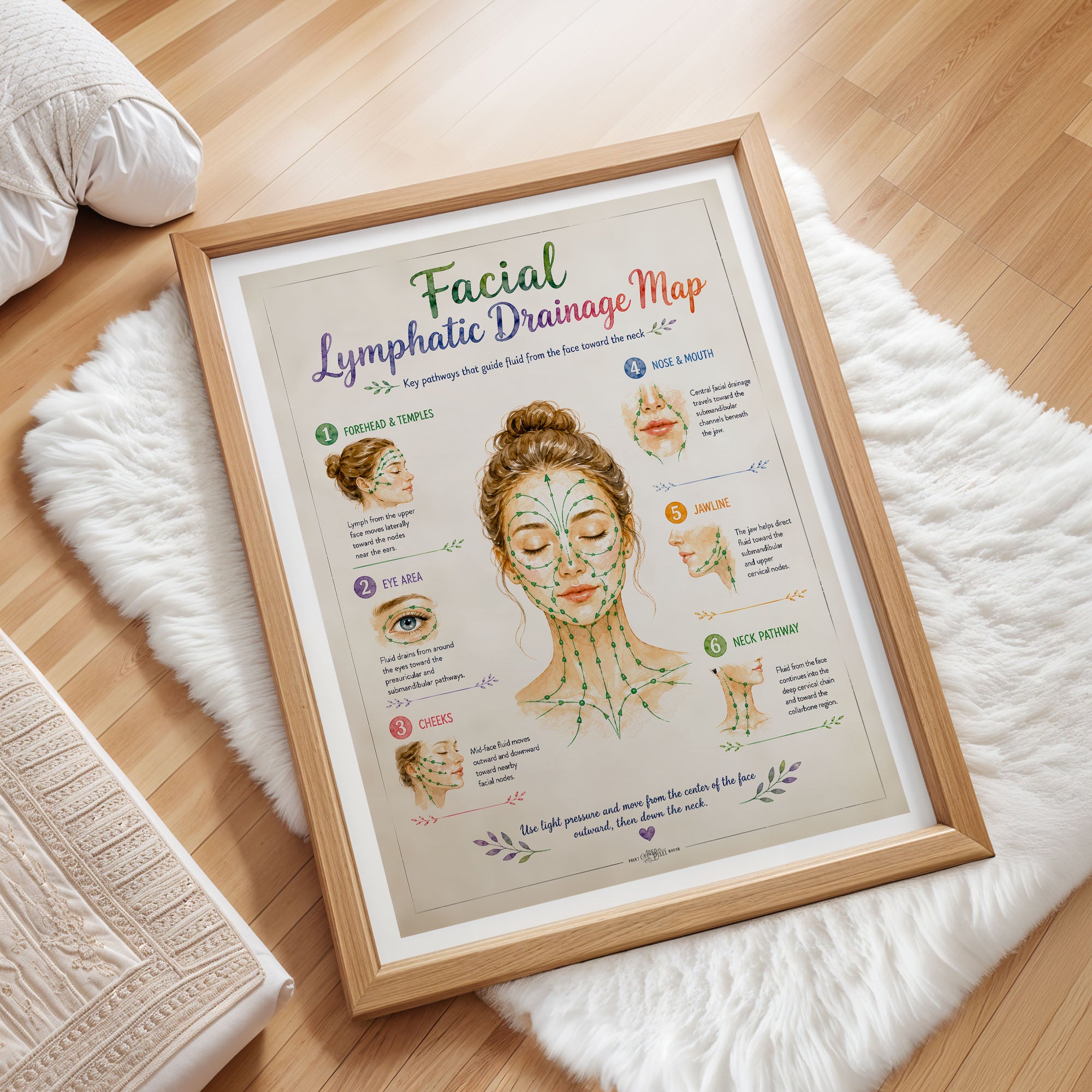 Facial Lymphatic Drainage Map Poster Face Lymph Flow Chart