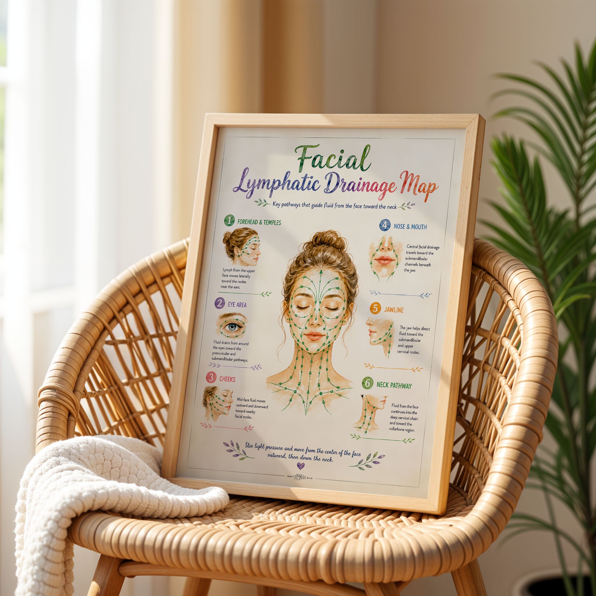 Facial Lymphatic Drainage Map Poster Face Lymph Flow Chart