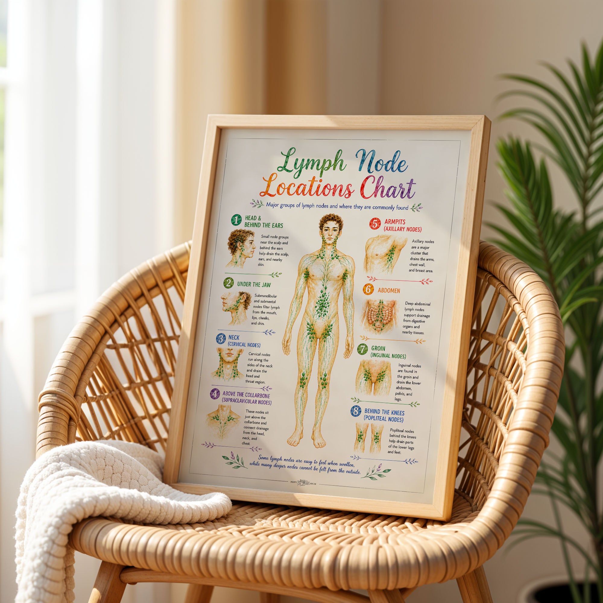 Lymph Node Locations Chart Poster Lymphatic System Anatomy Print