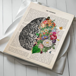 Brain Anatomy with Flowers Print