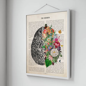 Brain Anatomy with Flowers Print