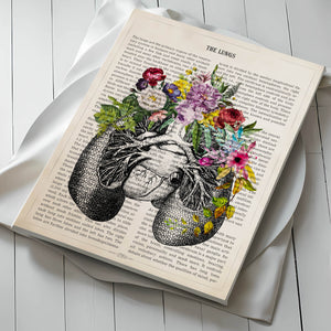 Lungs Anatomy with Flowers Print