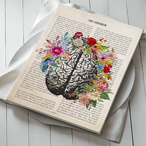 Cerebrum Anatomy With Flowers Print