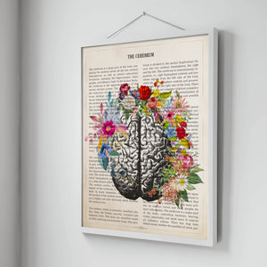 Cerebrum Anatomy With Flowers Print