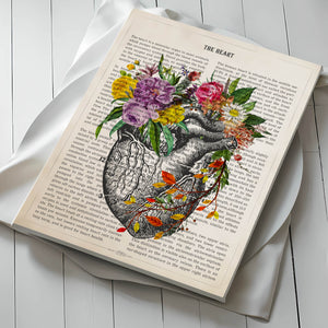 Heart Anatomy With Flowers Print