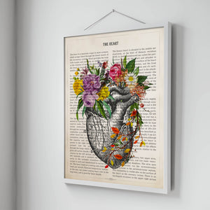 Heart Anatomy With Flowers Print