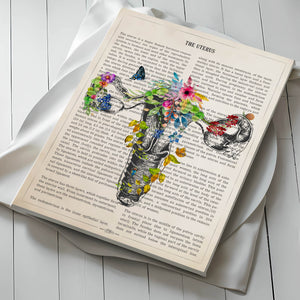 Uterus Anatomy with Flowers Print
