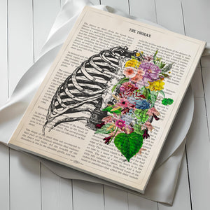 Thorax Anatomy With Flowers Print