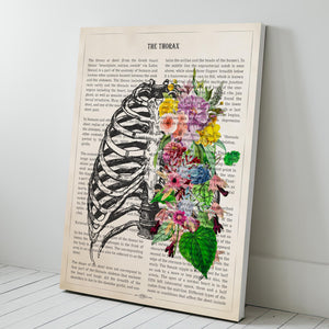 Thorax Anatomy With Flowers Print