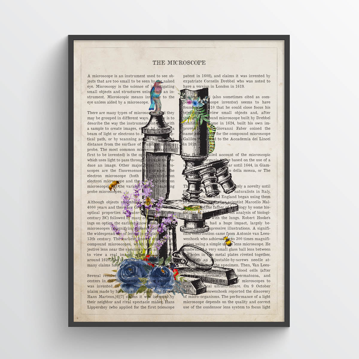 Microscope with Flowers Print