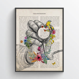 Stethoscope with Flowers Print